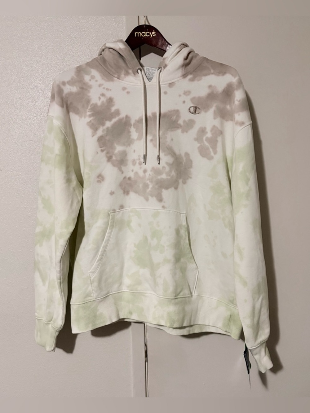 NWT Champion Tie-Dye Hoodie in Cream, Light Green, and Taupe Ft Kangaroo Pocket